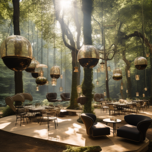 Designer tables and chairs in the natural setting
